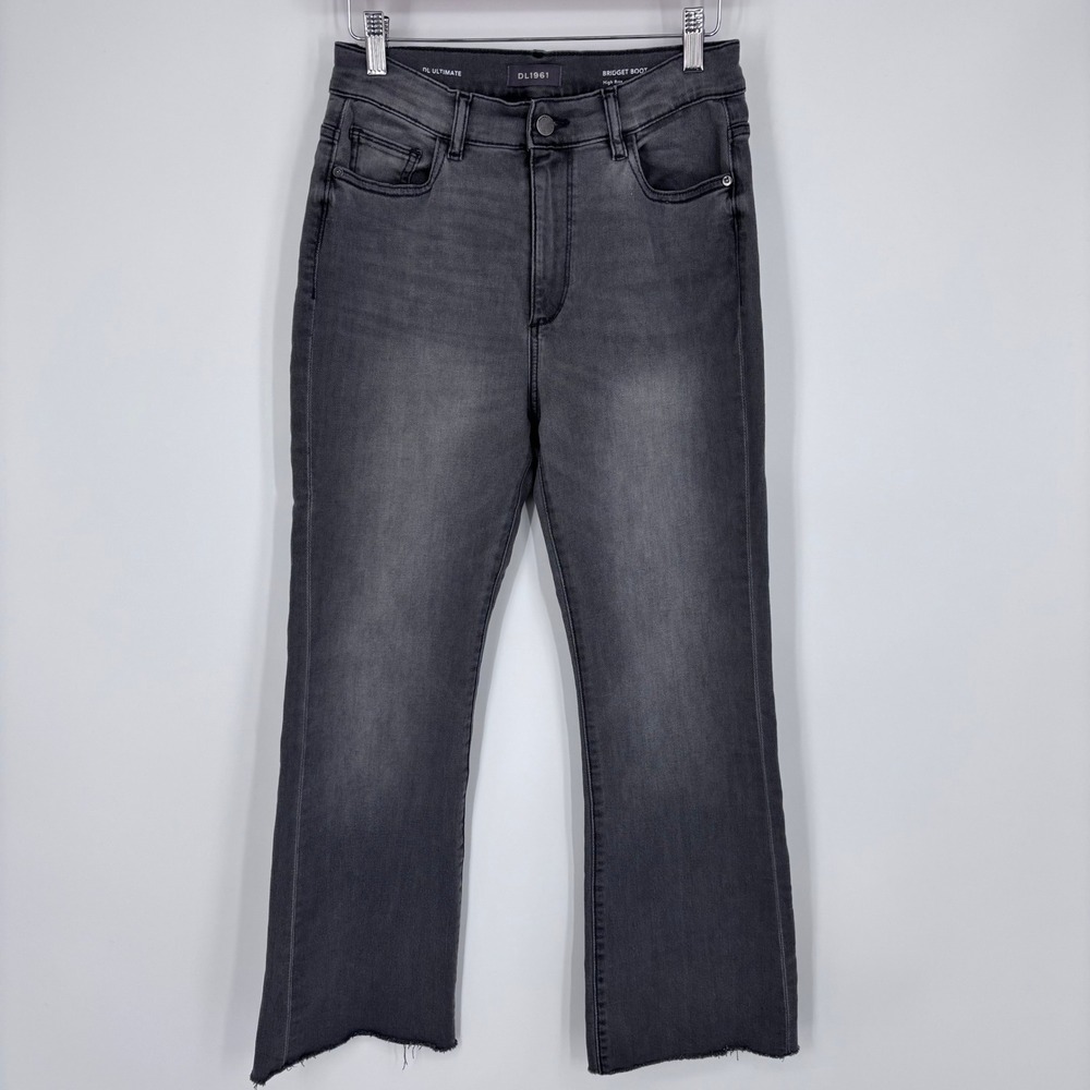 DL1961 Bridget Boot High Rise Instasculpt Crop Jeans Womens 27 Gray Raw Hem Fray